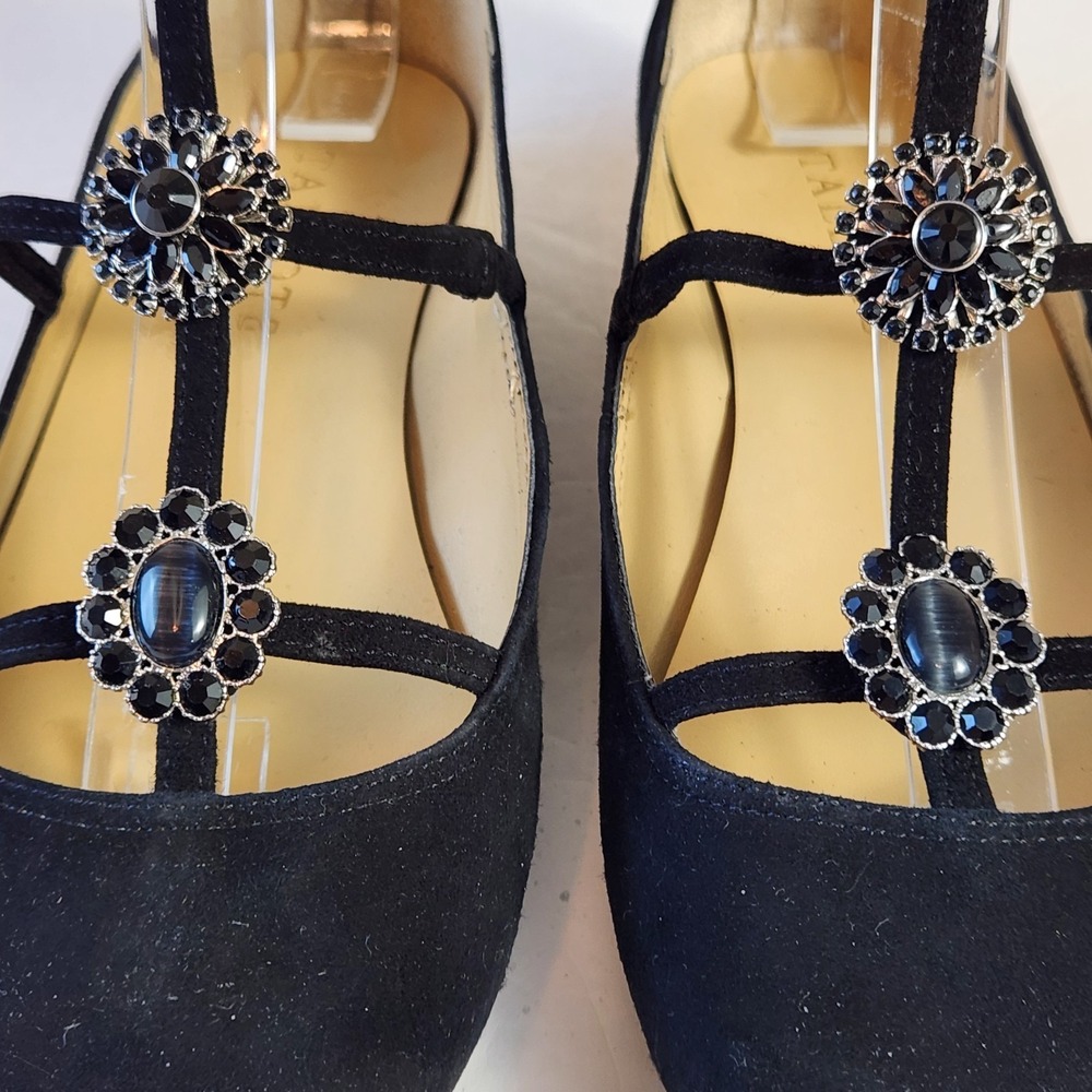 Talbots Womens Black Suede Edison Shoes Size 6.5 M Strappy Jewel Mary Jane Flats - Picture 16 of 16